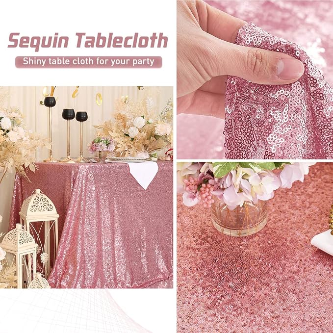 Eternal Beauty Fuchsia Pink Tablecloth, 50x80 Inch Sequin Rectangle Table Cover for Mother's Day Cake Dessert Exhibition Party Birthday Events