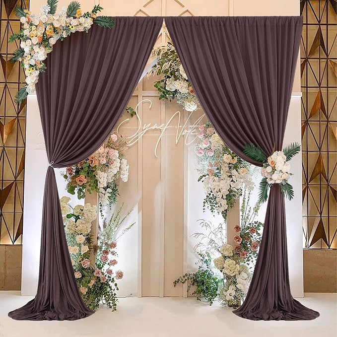NSSONBEN 20ft×10ft Wrinkle Free Brown Backdrop Curtain for Parties, 4 Panels 5×10ft Soft Silky Polyester Umber Backdrop Drapes for Teddy Bear Bee Birthday Baby Party Wedding Photography