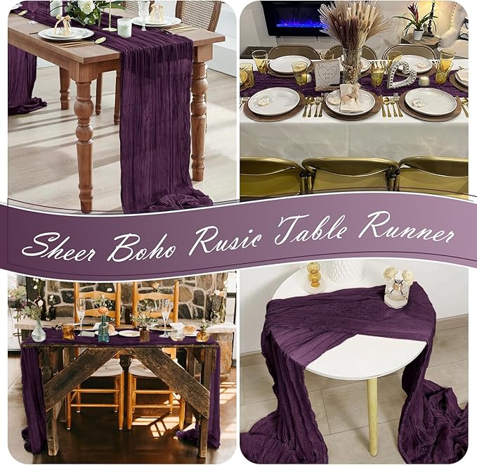 30 Pack Dark Purple Cheesecloth Table Runner 17 x 108 inch Cheese Cloth Table Runners 9ft Terracotta Table Runner Rustic Romantic Sheer Gauze Runner for Wedding Party Baby Shower Table Decoration