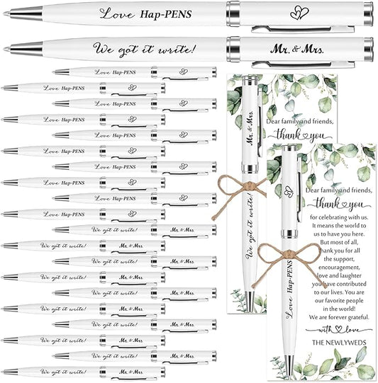 Affrolling 25 Sets Wedding Favors for Guests Bulk Retractable Ballpoint Pen Thank You Cards with Bridal Shower Gift for Guest Wedding Souvenirs Newlyweds Party Supplies (Leaf Style,Hemp Rope)