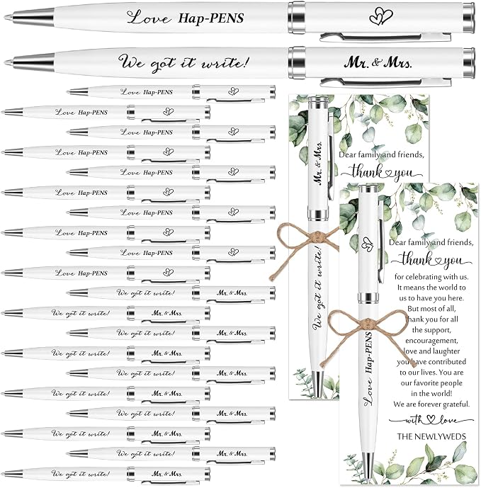 Affrolling 50 Sets Wedding Favors for Guests Bulk Retractable Ballpoint Pen Thank You Cards with Bridal Shower Gift for Guest Wedding Souvenirs Newlyweds Party Supplies (Leaf,Hemp Rope)