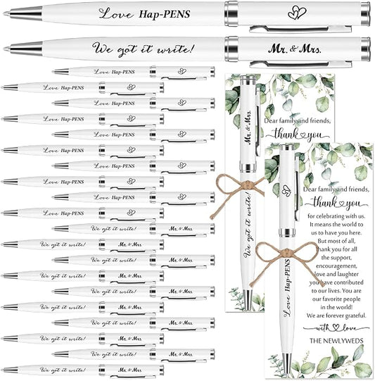 Affrolling 50 Sets Wedding Favors for Guests Bulk Retractable Ballpoint Pen Thank You Cards with Bridal Shower Gift for Guest Wedding Souvenirs Newlyweds Party Supplies (Leaf,Hemp Rope)