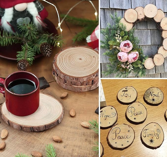 Unfinished Wood Slices for centerpieces 18 PCS 5.1-5.5 Inch,Round Wooden Discs with Tree Bark,Wood Cookies Circles for Crafts Christmas Ornaments,Wood Slice for Rustic Wedding Decoration