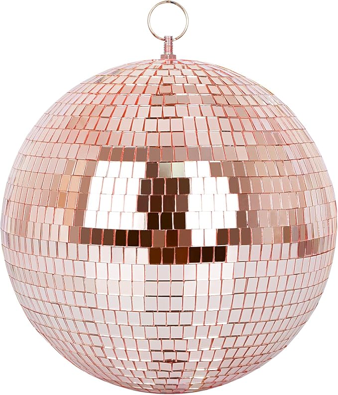 Mirror Ball, MUZTOP 10 Inch Disco Ball with Hanging Ring, Light Mirror Ball for Disco Parties DJ Stage Wedding Christmas Home Decor, Rose Gold