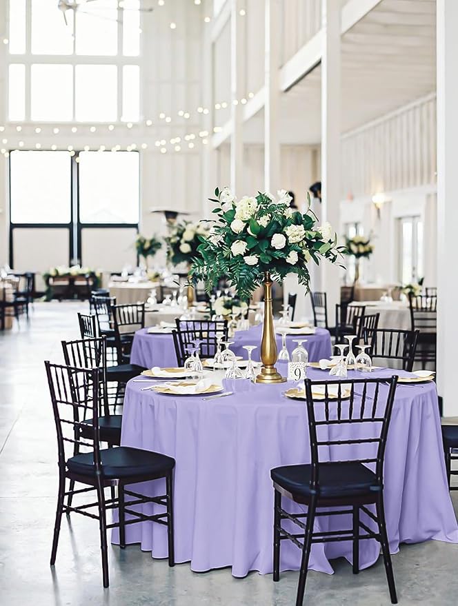 fani 8 Pack Polyester Round Tablecloth 90 Inch Lavender Circular Table Cloth, Stain and Wrinkle Resistant Washable Round Table Cover for Wedding Party Kitchen Dining Table Buffet Parties Camping