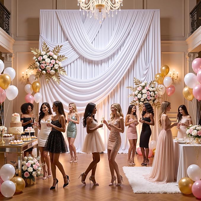 10ftx15ft Wrinkle Free White Backdrop Curtain, 2 Panels 15FT Height White Drapes for Wedding, Silky Polyester Polyester Back Drop Cloth Draping for Birthday Party Photography Background Party