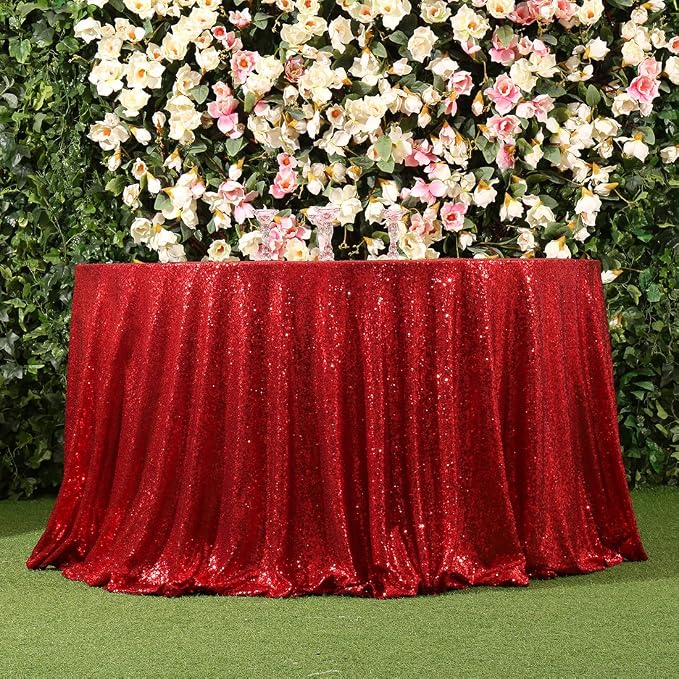 Poise3EHome 70-Inch Round Red Sequin Tablecloth for Party Cake Dessert Table Exhibition Events