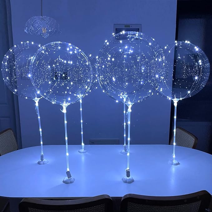 Lightsfever cold white 6pc LED Light up Balloon with sticks, stands and batterys, centerpieces for party no helium required DIY Kit (cold white)