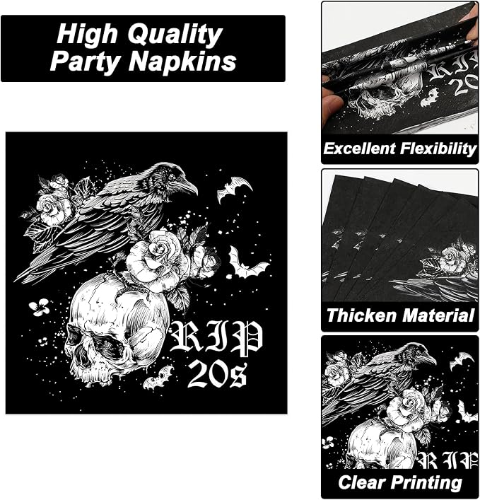 50 Guests 30th Birthday Plates and Napkins Party Supplies Death to My 20s Party Decorations Rip To My 20s Disposable Tableware Set Death To My Twenties Dinnerware Favor for Men Women, 200PCS