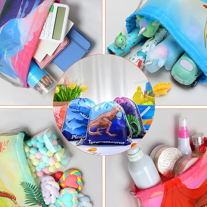 Chumia 40 Pcs Dinosaur Drawstring Gift Bags Dinosaur Party Supplies Dino Theme Party Favor Treat Goodie Candy Bags for Birthday Christmas, 20 Style