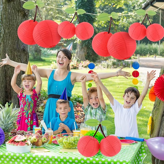 Hortsun 12 Pcs Paper Hanging Lanterns Birthday Decorations 12 Inch, 8 Inch Hanging Paper Lanterns for Party Decoration Supplies (Cherry)