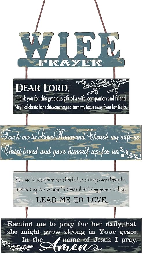 Prayer for Wife Rustic Wall Sign with 5pcs Panels Strung Together - Christian Religious Farmhouse Hallway Family Decor - Sweet Warming Gifts for Women,Couples