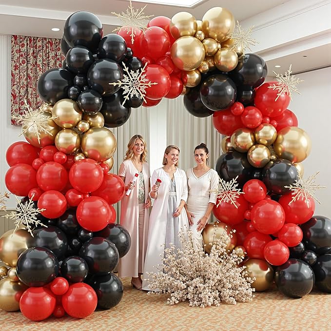 412Pcs Red Black Gold Balloons Arch kit,18 12 10 5 Inch Different Size Latex Balloons for Anniversary Casino Night Hollywood New Years Movie Night Birthday Decorations