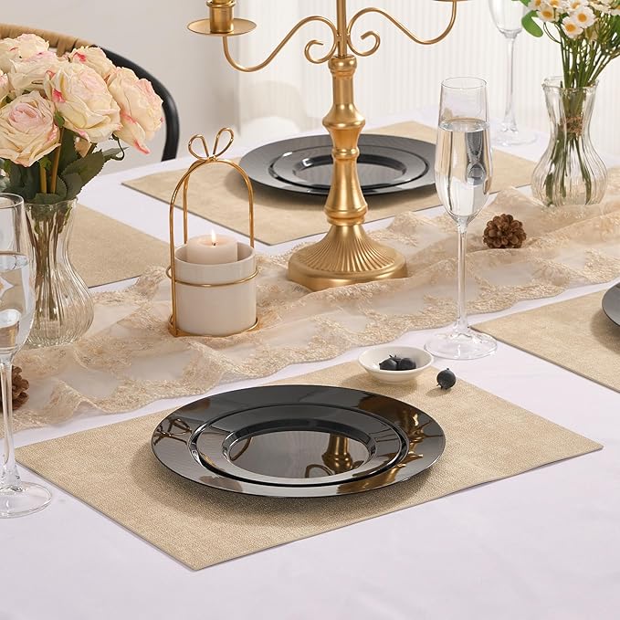 Fijinhom 100PCS Black Disposable Plates for 50 Guests Including 50PCS 10" Dinner Plates & 50PCS 7" Dessert Plates, Black