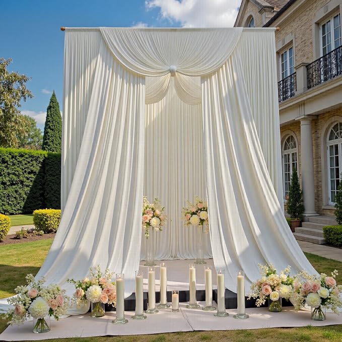 30ftx12ft Beige Backdrop Curtains for Parties, Wrinkle Free Polyester Beige Photo Backdrop Drapes 6 Panels 12 ft Long Back Drop Cloth for Wedding Birthday Photography Background