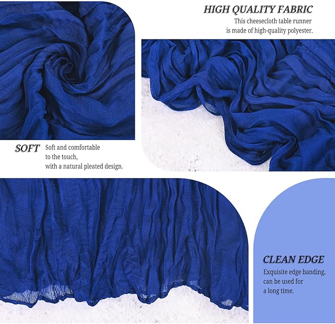12 Pack Royal Blue Cheesecloth Table Runner 120 inch Fall Thanksgiving Boho Rustic Gauze Farmhouse 10FT Cheese Cloth Runner for Baby Shower Wedding Party Holiday Home Decor