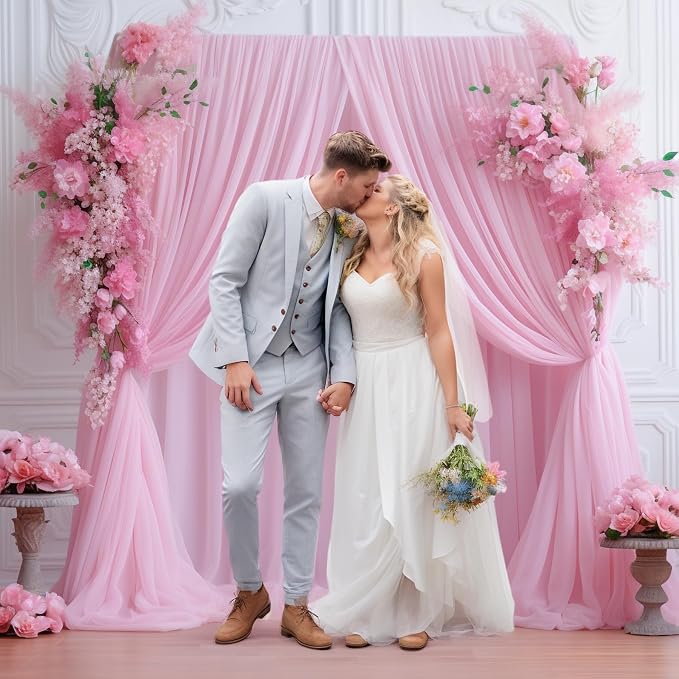 20ft X 10ft Baby Pink Tulle Backdrop Curtain for Parites, Sheer Photo Backdrop Curtains Fabric Drapes for Wedding Baby Shower Birthday Party Bridal Girl Shower Background Decorations
