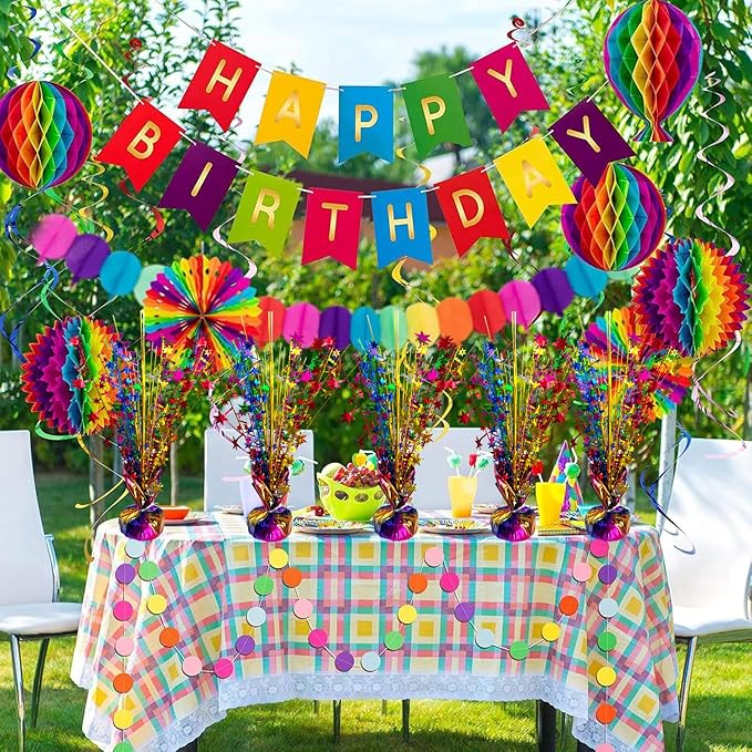FUBININA 6 Pack Metallic Colorful Table Centerpiece Party Decoration Rainbow Theme Foil Spray Glitter Decor Star Tabletop Birthday New Year Fiesta Mexican Taco Cinco De Mayo Party Supplies, Multicolor