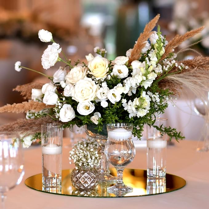 Thyle 6 Pcs 10 Inch Acrylic Round Mirrors for Tables Centerpieces Circle Mirrors Candle Plates for Wall Wedding Table Centerpieces for Baby Shower Party, Thickness 1 mm (Gold)