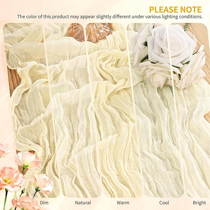 20 Pack Beige Cheesecloth Table Runner 10FT Boho Gauze Cheese Cloth Table Runners Romantic Rustic Sheer Table Decorations for Wedding Party Baby Shower Birthday Holiday Home
