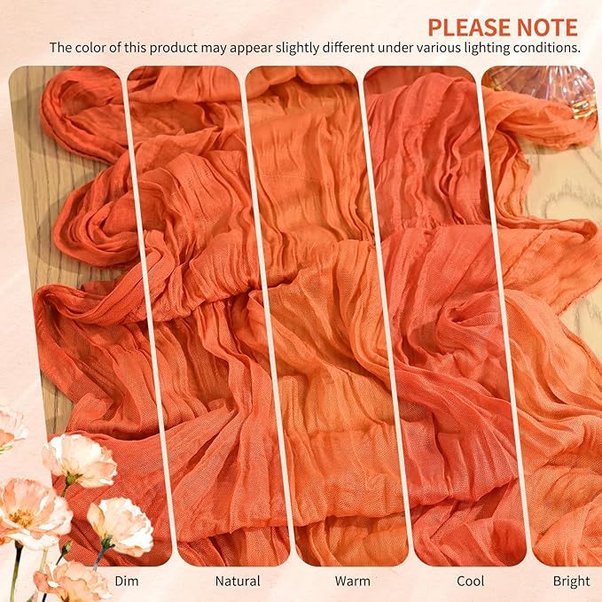1 Pack Cheesecloth Table Runner 10FT Orange Table Runner Boho Gauze Cheese Cloth Table Runners Long Rustic Sheer Table Decorations for Wedding Party Baby Bridal Shower Birthday Holiday Home