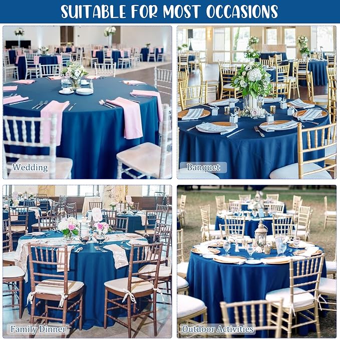 Fivenl 8 Pack Premium Round Tablecloth 90 Inch Round Table Covers Washable Polyester Fabric Round Table Clothes for Wedding Party Reception Banquet Buffet Restaurant (Royal Blue, 90 Inch)