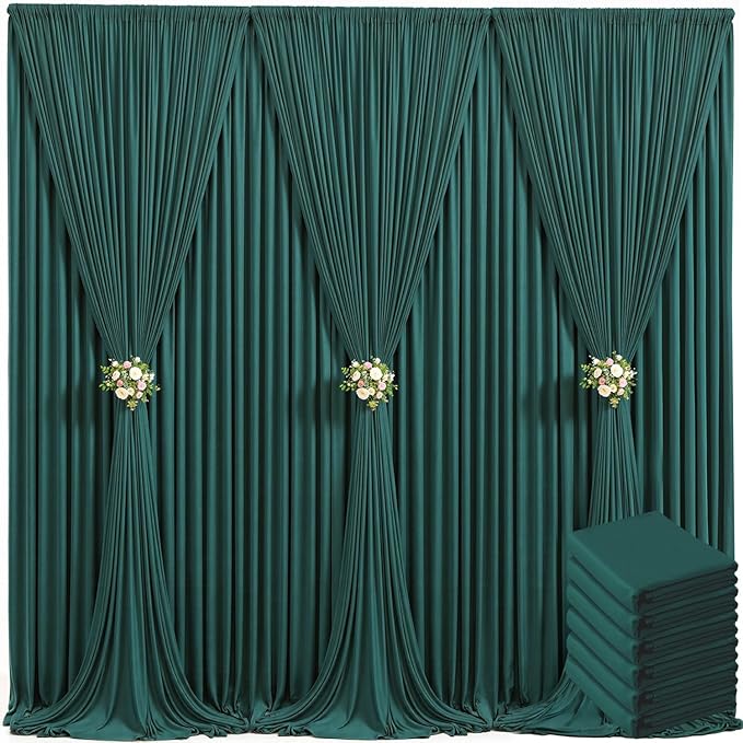 30ft x 10ft Hunter Green Backdrop Curtain for Parties Dark Green Wrinkle Free Backdrop Drapes Panels for Baby Shower Birthday Party Photo Photography Polyester Fabric Background Decoration