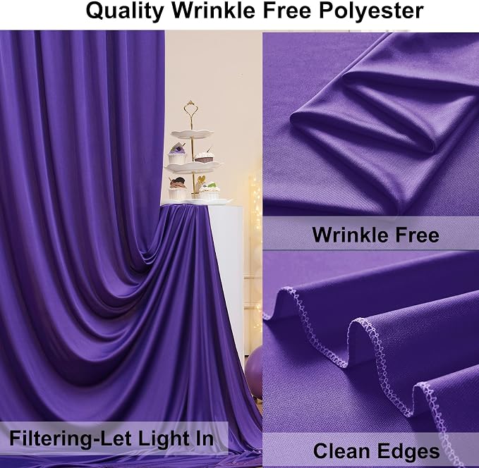 50ft x 10ft Wrinkle Free Purple Backdrop Curtains for Parties,Soft Silk Polyester Wedding Backdrop Drapes,10 Panels 5x10ft Photo Back Drop Curtain for Themed Birthday Party Photography Background