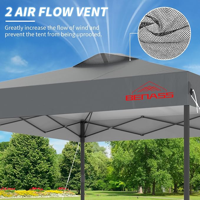 10x10 Pop Up Canopy, Easy Up Canopy Tent, Heavy Duty Tents for Parties, One Person Easy Set Up Event Tent, Light Gray