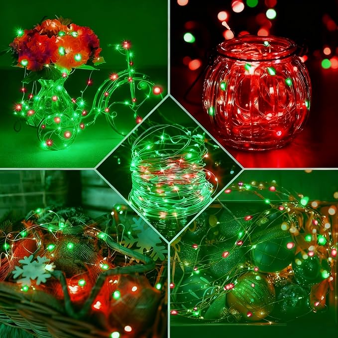 50 Pack Fairy Lights 7Ft 20 LED Twinkle String Lights 3 Modes Battery Operated Waterproof Firefly Starry for Mason Jar Party Wedding Christmas Valentines Day Table Centerpieces,Red&Green