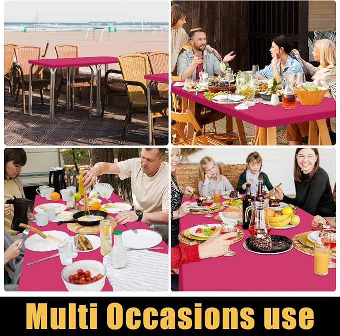 Smiry 6 Pack Rectangle Picnic Table Cloth, Waterproof Elastic Fitted Tablecloths, Washable Polyester Rectangular Patio Table Cover for Camping, Indoor and Outdoor (Fuchsia, 30"x72")
