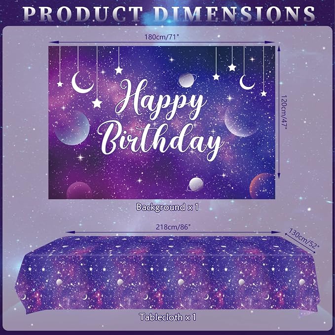 Galaxy Party Supplies,Includes Space Galaxy Birthday Backdrop, Plates, Napkins, Cups ,Tablecloth, Balloons,Foil Balloons, for 20 Guests Galaxy Outer Space Theme Birthday Party Decoration
