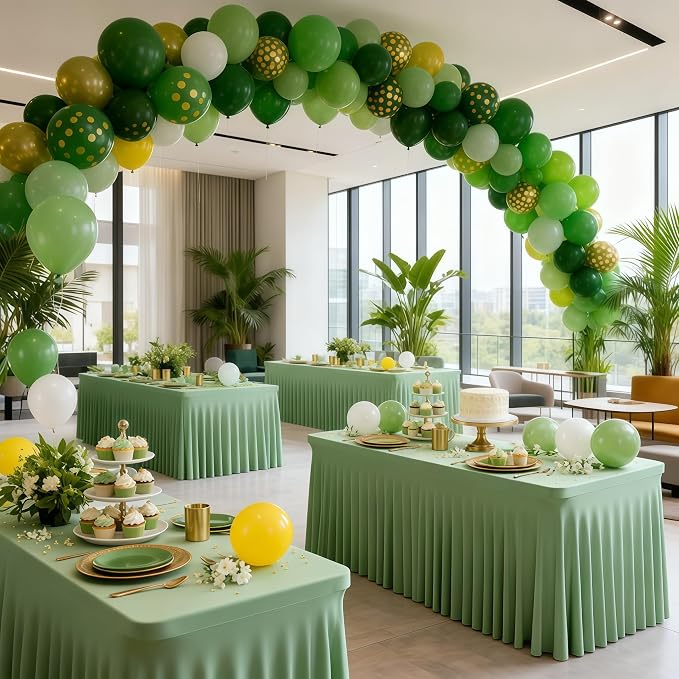 Wish Care 2 Pack Sage Green Spandex Table Clothes for 4 Foot Rectangle Tables, 4FT Wrinkle Free Fitted Tablecloths Ruffles Design Table Cloth for Party, Banquet, Wedding and Events