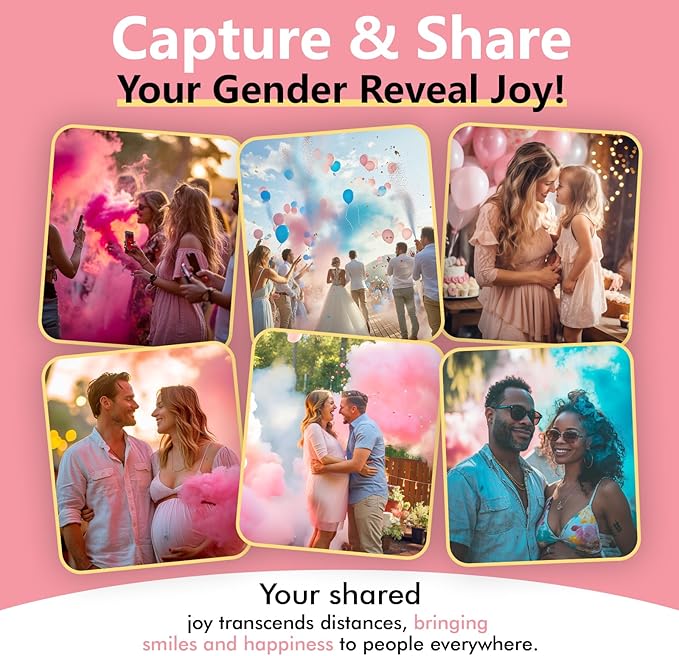 Previvo Gender Reveal Confetti Powder Cannon - 4 Pack Pink Baby Gender Reveal Poppers - 100% Biodegradable Powder Smoke - Baby Party Supplies