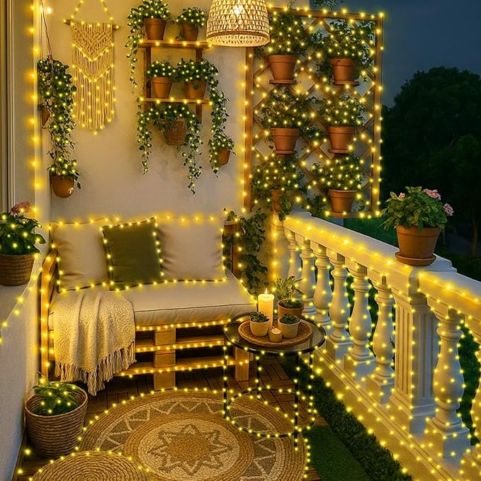 KNONEW 203FT 600 LED Outdoor Fairy Lights Plug in, Christmas Fairy Lights Outdoor Waterproof 8 Modes Memory Times for Wedding Bedroom Walls Garden Trees Decoration(Warm White)