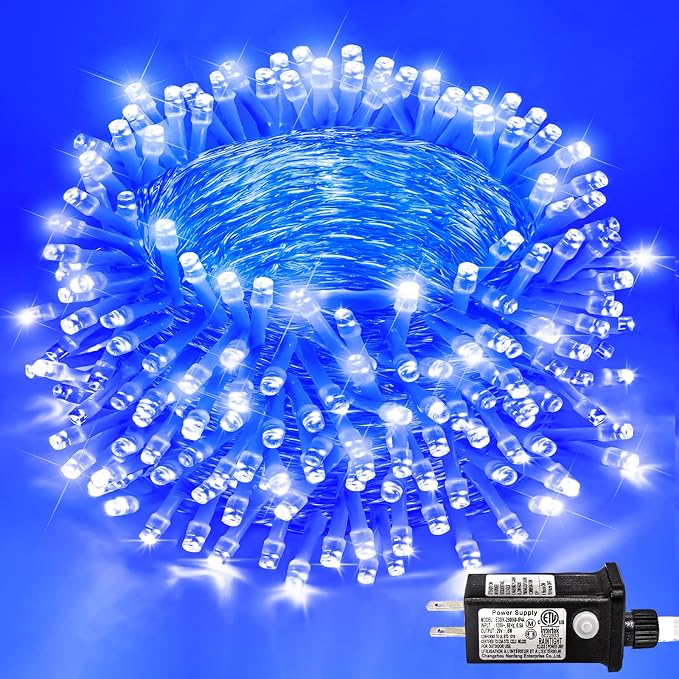 250 LED Blue Christmas Lights Outdoor, 82 FT Clear Wire String Lights Indoor with Waterproof 8 Modes, Plug in Clear Wire Twinkle Fairy Lights for Outside Tree Yard Bedroom Holiday Decorations