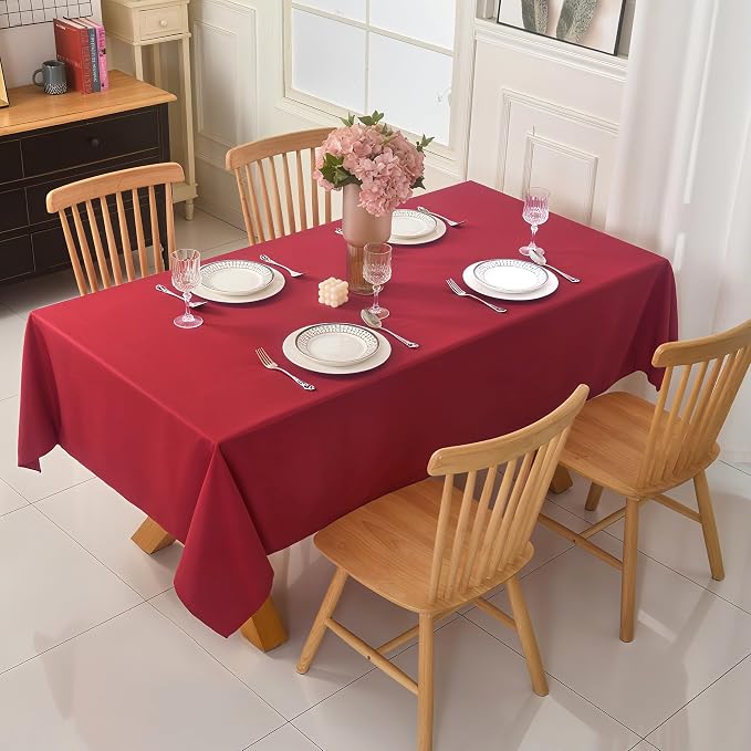 6-Pack 60x144 inch Burgundy Table Cloths, Solid Stain and Wrinkle Resistant Oblong Tablecloth, Premium Plain Weave Polyester Fabric Rectangle Table Linen Covers for Hotel, Banquet