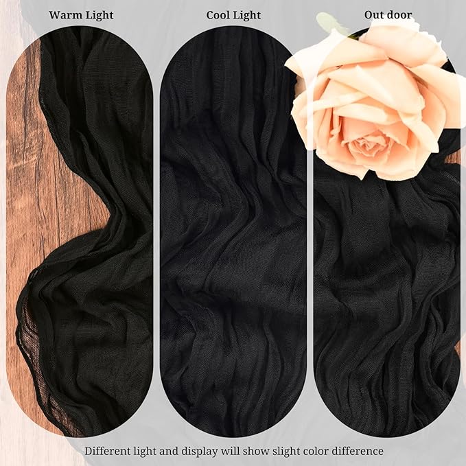 10 Pack Black Cheesecloth Table Runner 17x108 Inch Semi Sheer Boho Gauze Cheese Cloth Table Runners, for Wedding Bridal Shower Birthday Party Home Decor Garden Farmhouse