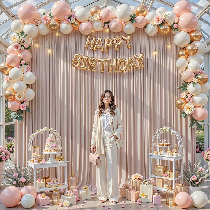 6 Panles Nude Rose Backdrop Curtains - Wrinkle Free Fabric Backdrop Curtain for Photoshoot,10ft Wedding Party Photo Backdrop Drapes for Birthday Baby Shower Photography Stage Background Decorations
