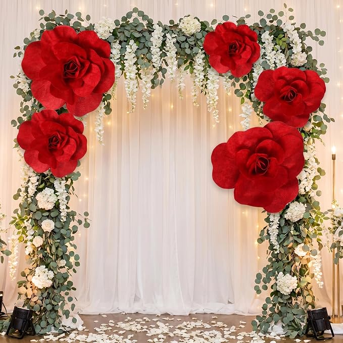 Norme 6 Pcs Giant Flowers for Decoration 12, 16, 20 Inch Large Rose Petals Giant Flowers Large Red Rose for Derby Day Wedding Arch Decoration, Home Decor, Anniversary Birthday Valentines