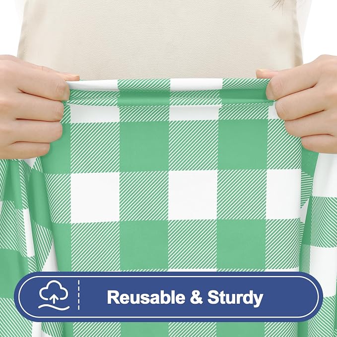 Smiry Picnic Table Cloth 6 Pack, Waterproof Elastic Fitted Tablecloths for 4FT Rectangle Tables, Washable Polyester Buffalo Plaid Tablecloth for Camping & Outdoor (Sage Green & White, 30" x 48")