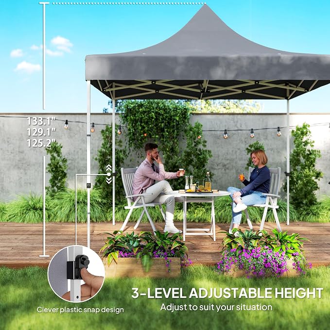 Outsunny 10' x 10' Heavy Duty Pop Up Canopy Tent with Sidewall and Trash Bags, UPF50+ Instant Sun Shelter, Height Adjustable, with Wheeled Bag, Sand Bags for Outdoor, Patio, Gray
