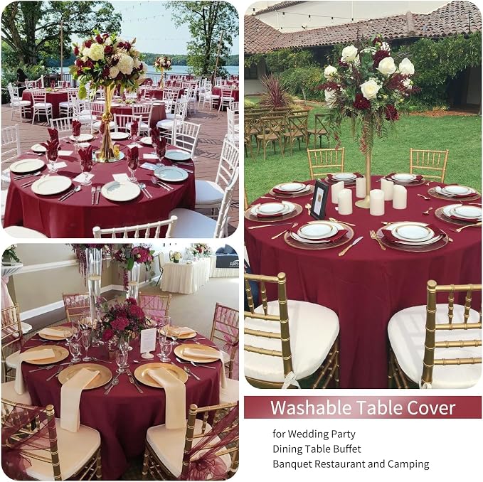 Fani 10 Pack 90 Inch Round Burgundy Polyester Tablecloths for Round Table, Wrinkle & Stain Resistant, Perfect for Wedding, Party & Camping