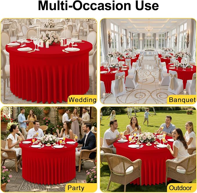 Smiry Round Spandex Tablecloth, Elastic Fitted Washable Tablecloths for 72 Round Tables, Waterpoof Stretch Table Cover Skirt for Outdoor, Wedding, Banquet & Parties, Red