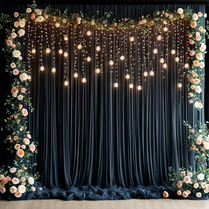 30ftx12ft Wrinkle Free Black Backdrop Curtains for Parties, 6 Panels 5x12FT Long Silky Polyester Black Photo Backdrop Drapes Back Drop Cloth for Wedding Birthday Photography Background Decor