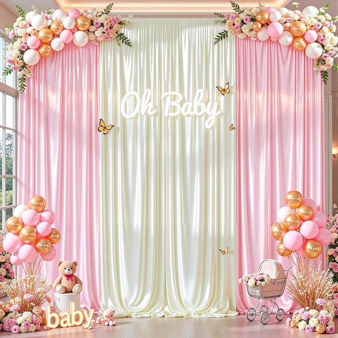 40x10ft Ivory Glitter Backdrop Curtain for Parties, Wrinkle Free Satin Photo Backdrop Drapes 8 Panels 5x10FT Shimmer Back Drop Cloth for Wedding Birthday Baby Shower Photography Background Decor