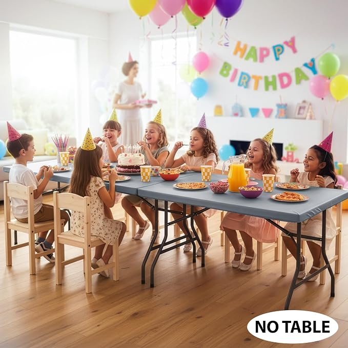 LUSHVIDA 6 Packs Vinyl Tablecloths with Flannel Backing for 6ft Rectangle Folding Table Cloths - Waterproof Plastic Picnic Table Covers with Elastic Corners, 30x72 inch, Light Gray
