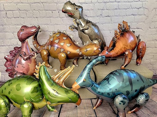 Dinosaur Balloon Set of 6 40inch 3D Jumo Mylar Gigantic Inflatable Walking Self Standing Foil Balloons for Garden Jungle Dinosaur Birthday Party Gift Photo Prop Supplies (Colorful)