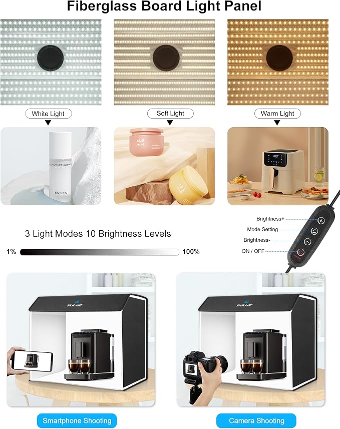 Light Box Photography, PULUZ 24x16 inch Portable Photo Box with 672 LED Beads, CRI >95, Professional Large Photo Booth Shooting Tent Kit with 4 Color PVC Backdrops for Product Photography