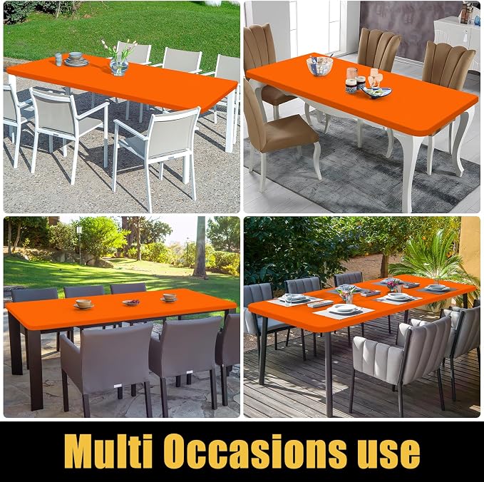 Smiry 6 Pack Rectangle Picnic Table Cloth, Waterproof Elastic Fitted Tablecloths, Washable Polyester Rectangular Patio Table Cover for Camping, Indoor and Outdoor (Orange, 30"x72")